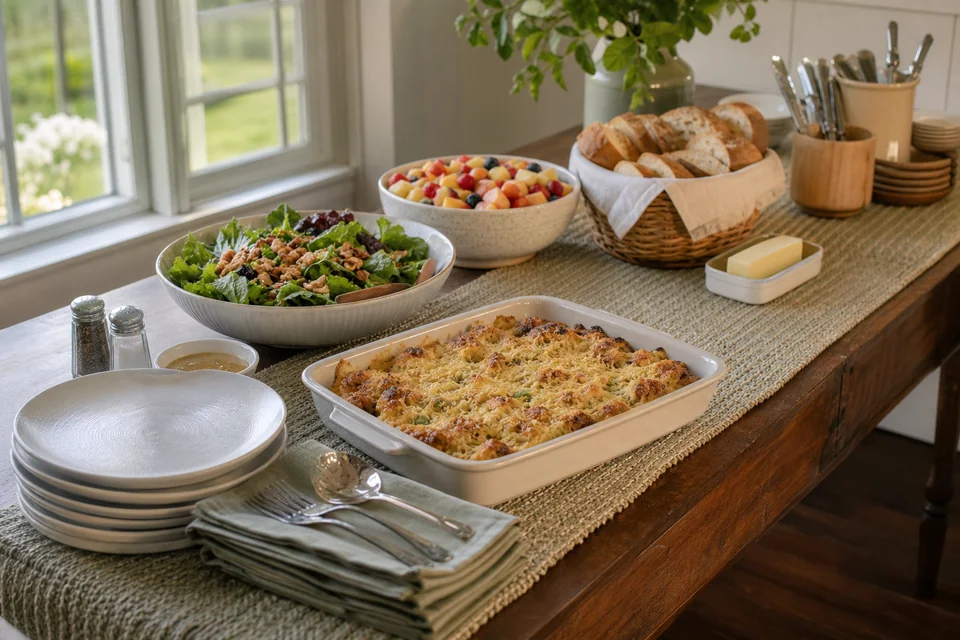 A prepared brunch table for guests