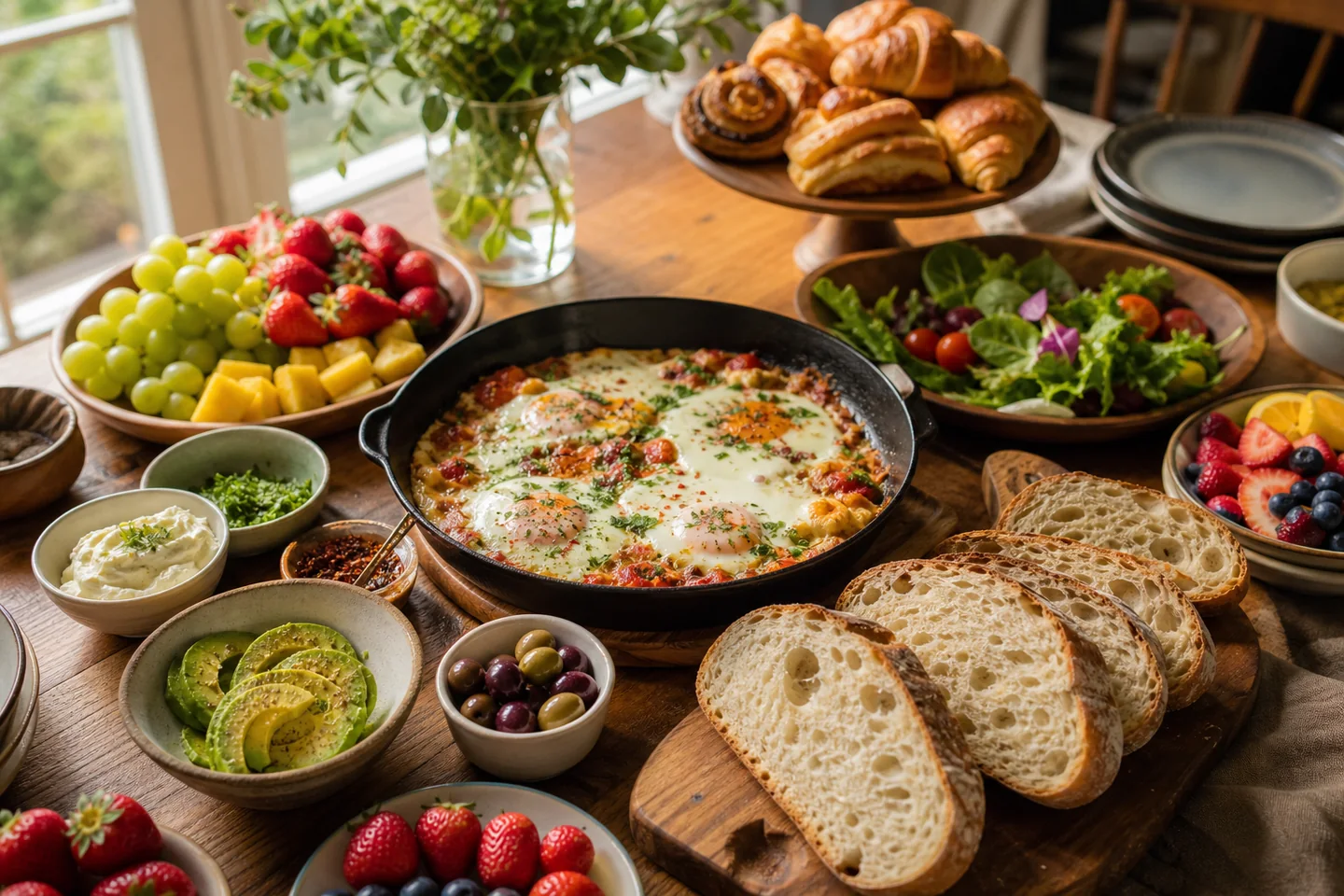 Route-specific breakfast or brunch setting illustrating brunch table food ideas