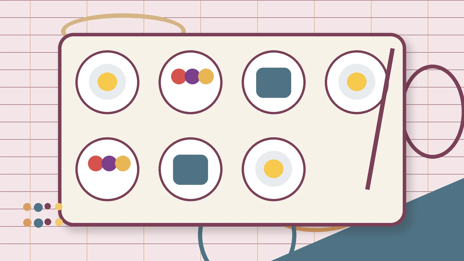 Cute Easter brunch table with pastel eggs, flowers and small breakfast dishes.