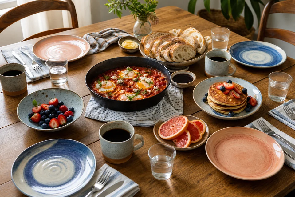 A breakfast table set for a friends brunch