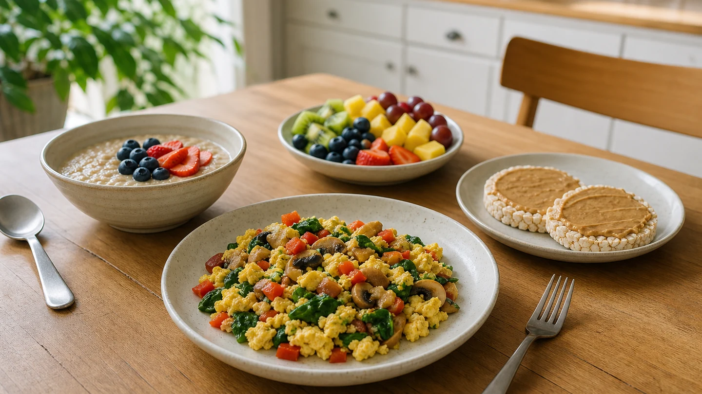 A breakfast table built from gluten-free and dairy-free food formats.
