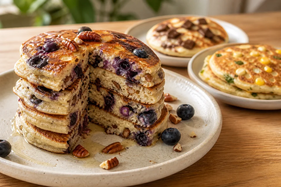 Finished pancake dish illustrating pancake mix-ins