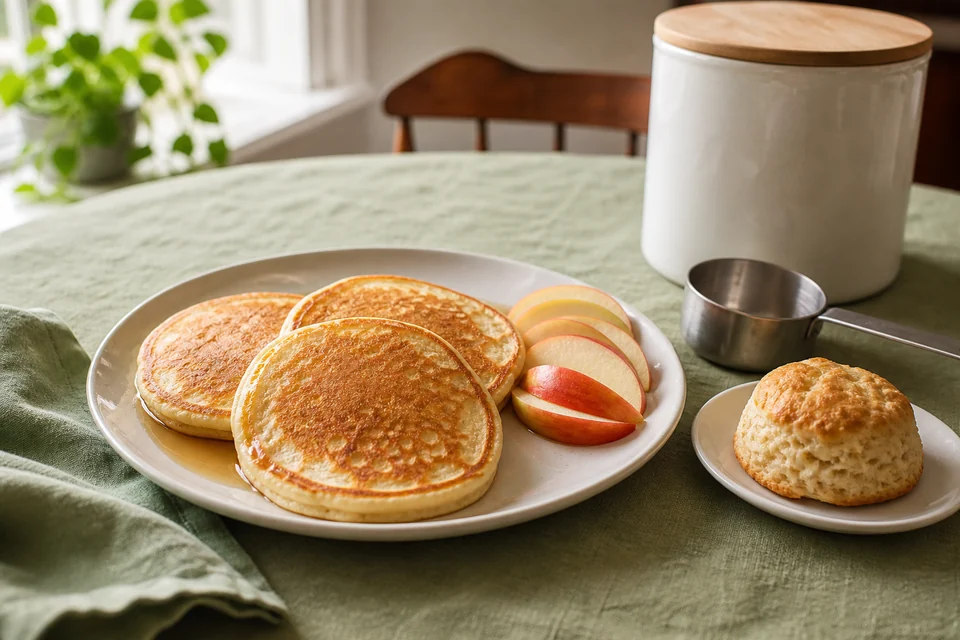 Finished pancake dish illustrating Baker's Corner all-purpose baking mix