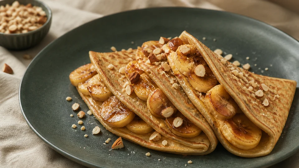Almond flour banana pancakes vegan prepared for Pancake World.