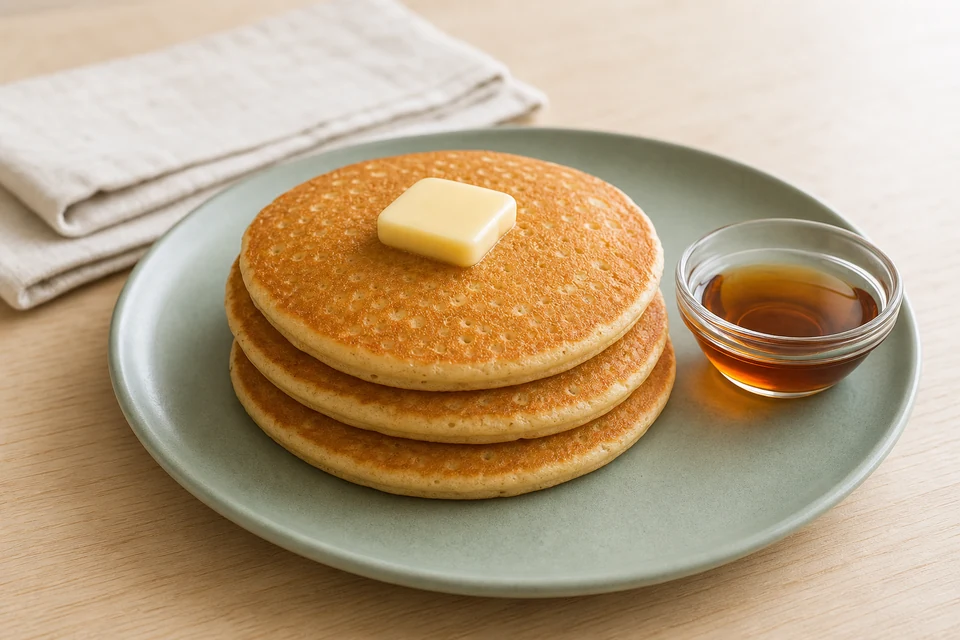 Finished stack of golden pancakes prepared to evaluate Annie’s Organic Classic Pancake & Waffle Mix