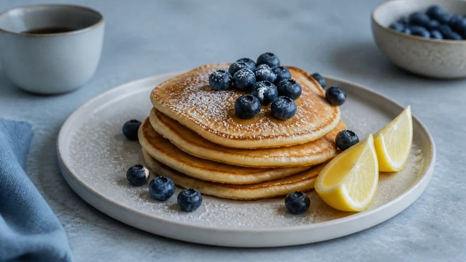 Vegan pancakes beside a browser-style recipe checklist with no visible brand logo or copied text
