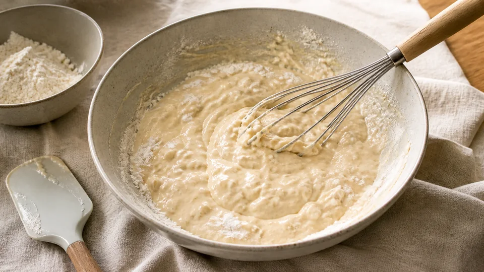 Best way to mix pancake batter prepared for Pancakes World.