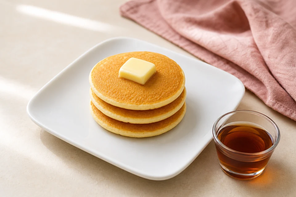 Finished stack of golden pancakes prepared to evaluate Betty Crocker Original Complete Pancake Mix