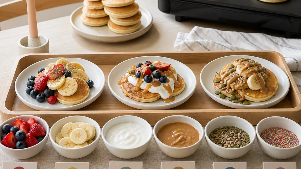 Breakfast planning scene for Birthday Breakfast Bar with One Customizable Base, showing the birthday-breakfast components in practical service order.