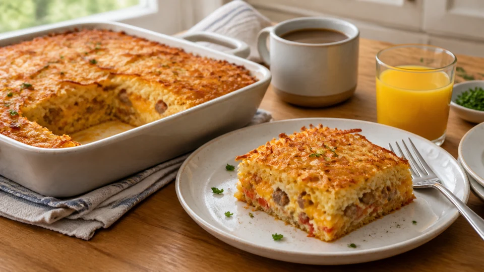Breakfast casserole recipes with hash browns prepared for Pancakes World.