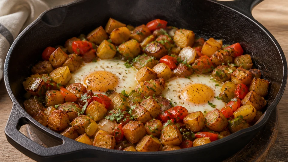 Breakfast hash prepared for Pancakes World.