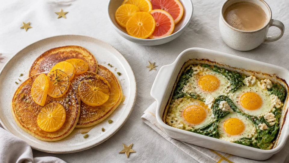 Breakfast on new year's day prepared for Pancakes World.