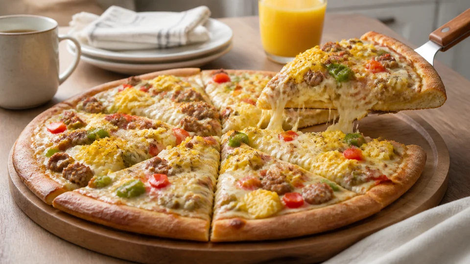Breakfast pizza recipe with gravy prepared for Pancakes World.