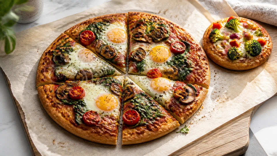 Breakfast pizza recipes prepared for Pancakes World.
