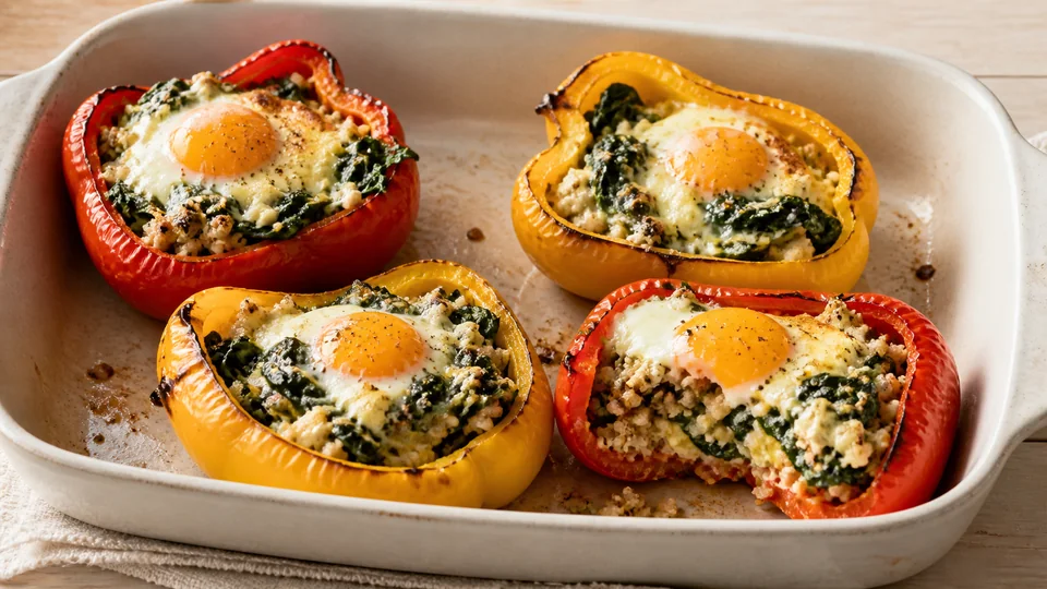 Breakfast stuffed peppers prepared for Pancakes World.
