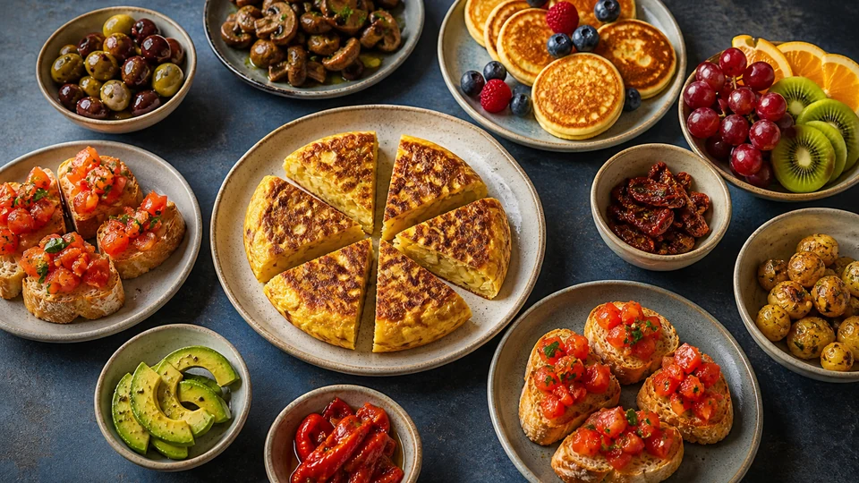 Breakfast tapas prepared for Pancakes World.