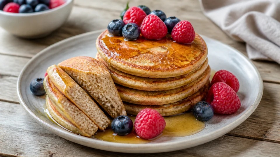 Brown rice pancakes vegan prepared for Pancakes World.
