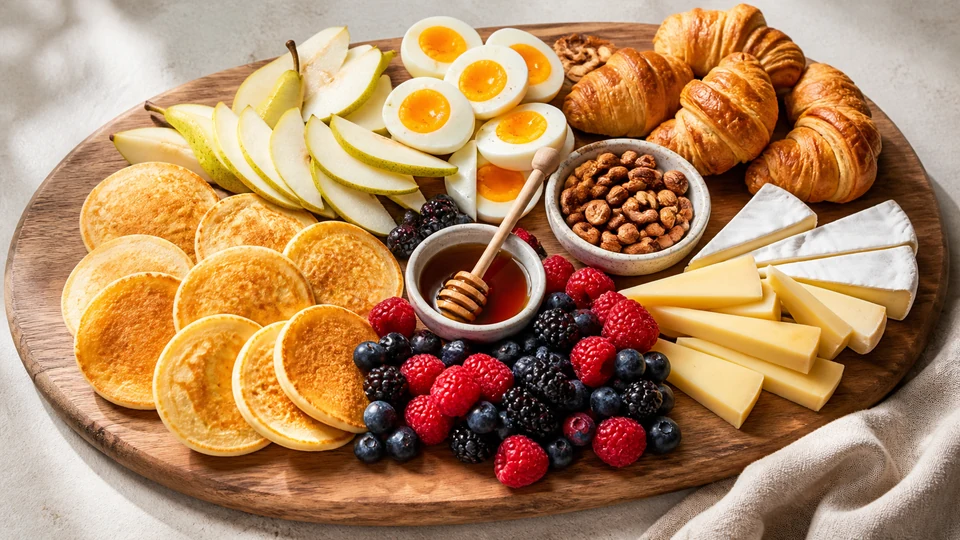 Brunch charcuterie board ideas prepared for Pancakes World.