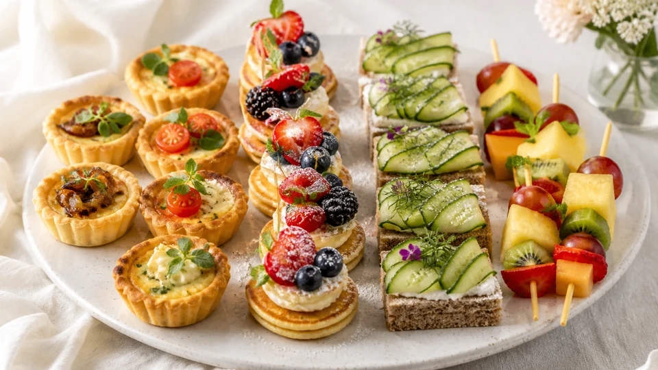 Brunch finger foods for bridal shower prepared for Pancakes World.