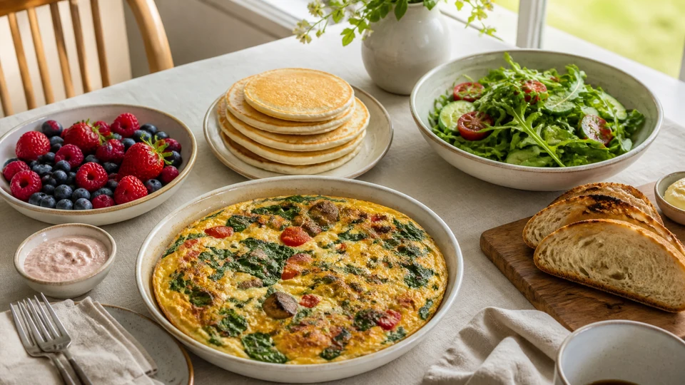 Editorial breakfast scene illustrating Brunch foods.