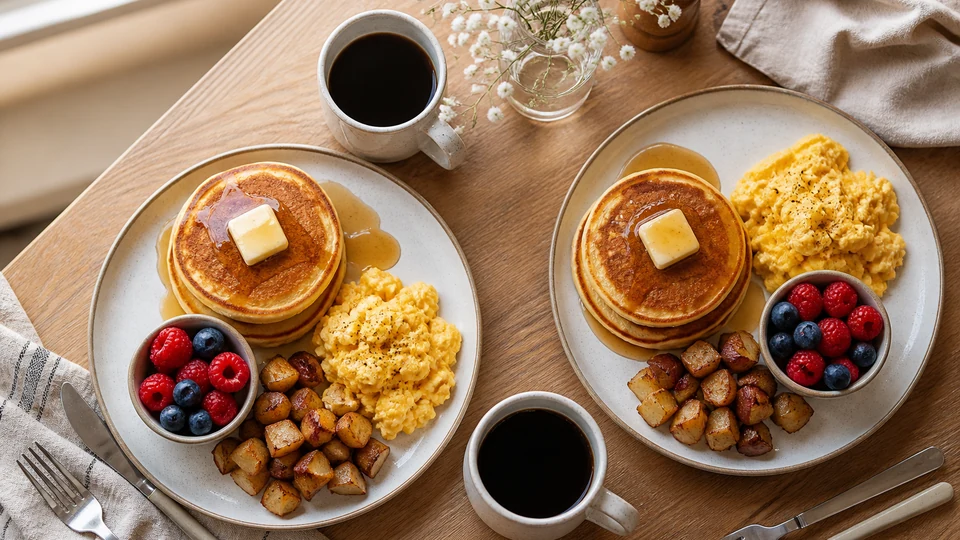 Brunch for two recipes prepared for Pancakes World.