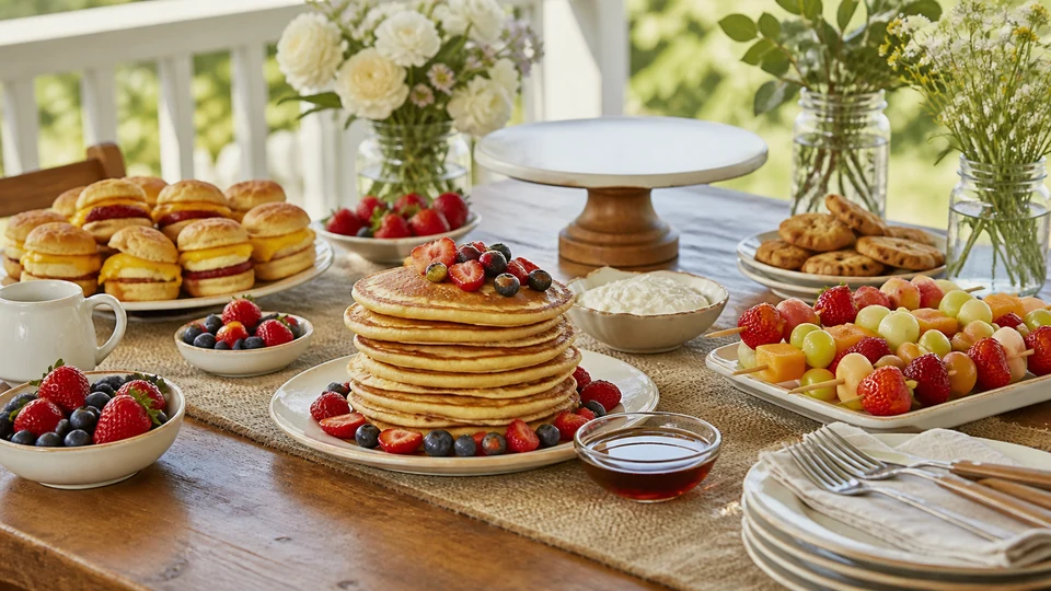 Brunch ideas for graduation party prepared for Pancakes World.