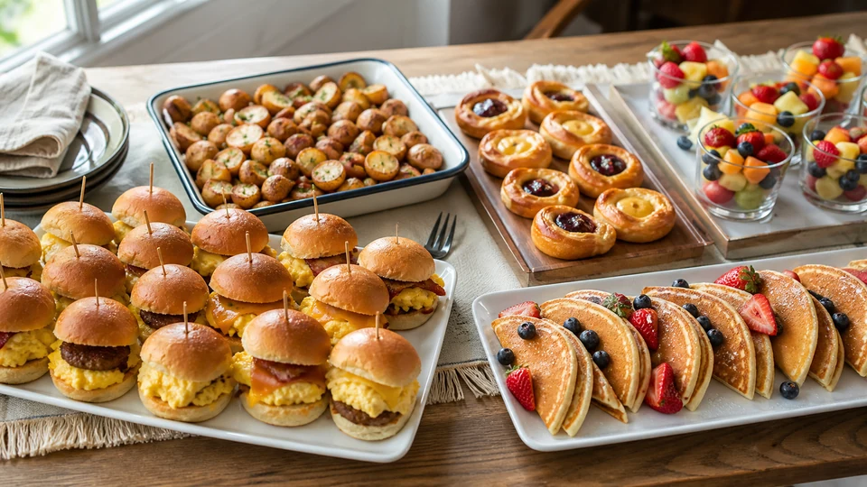 Editorial breakfast scene illustrating Brunch items for party.