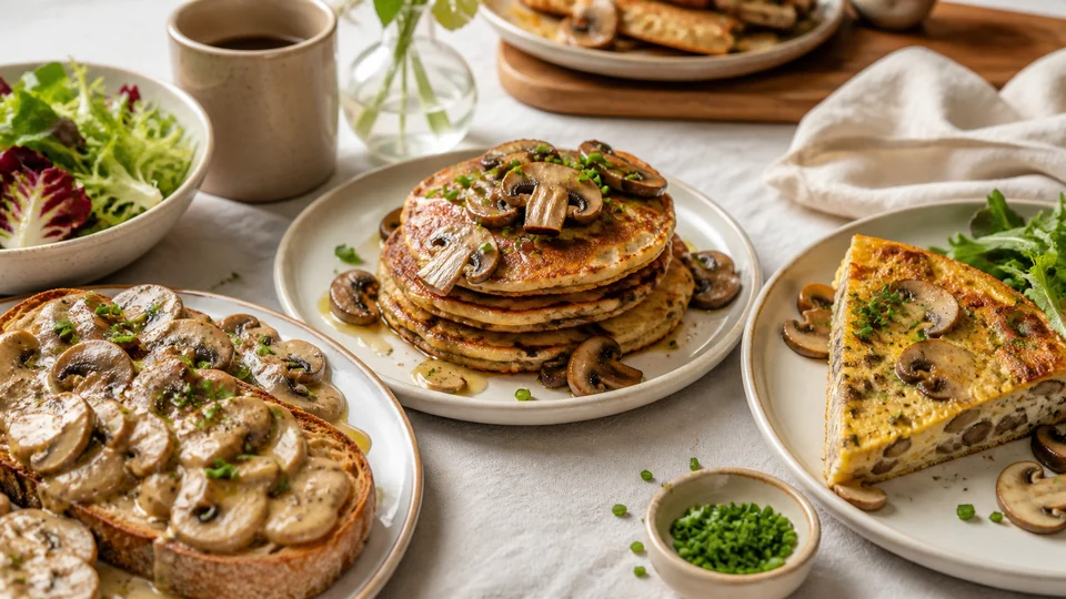 Brunch mushroom recipes prepared for Pancakes World.