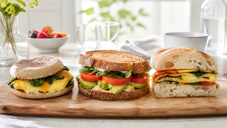 Brunch sandwich recipes prepared for Pancakes World.