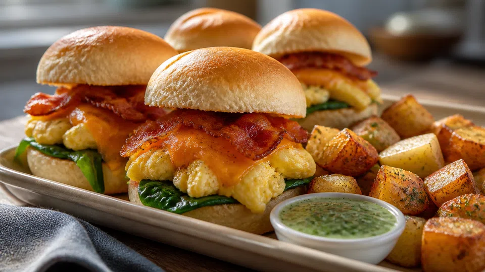 Brunch sliders prepared for Pancake World.
