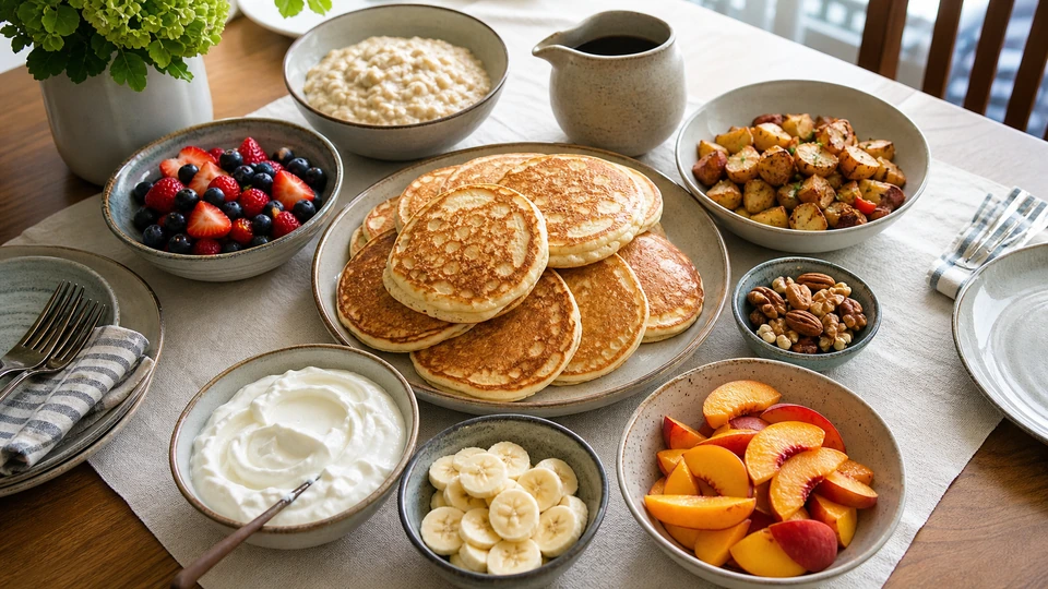 Breakfast planning scene for Budget Brunch Planning by Costly and Inexpensive Roles, showing the budget-brunch components in practical service order.