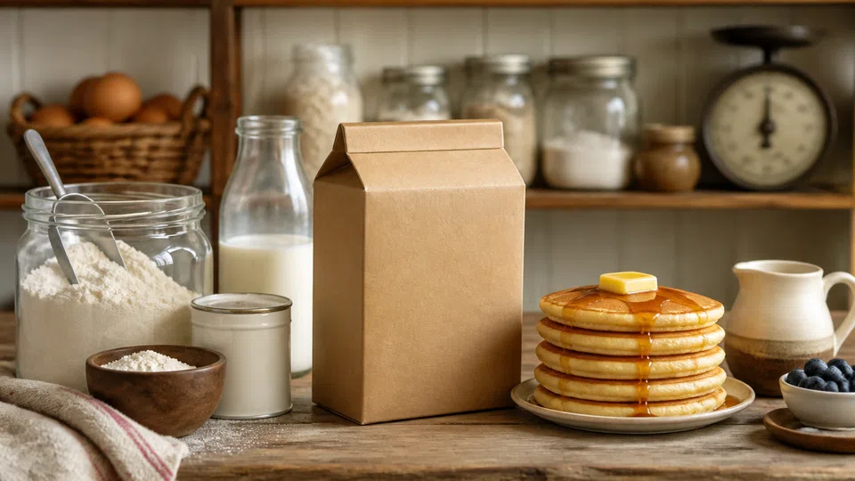 Buttermilk pancake box prepared for Pancake World.