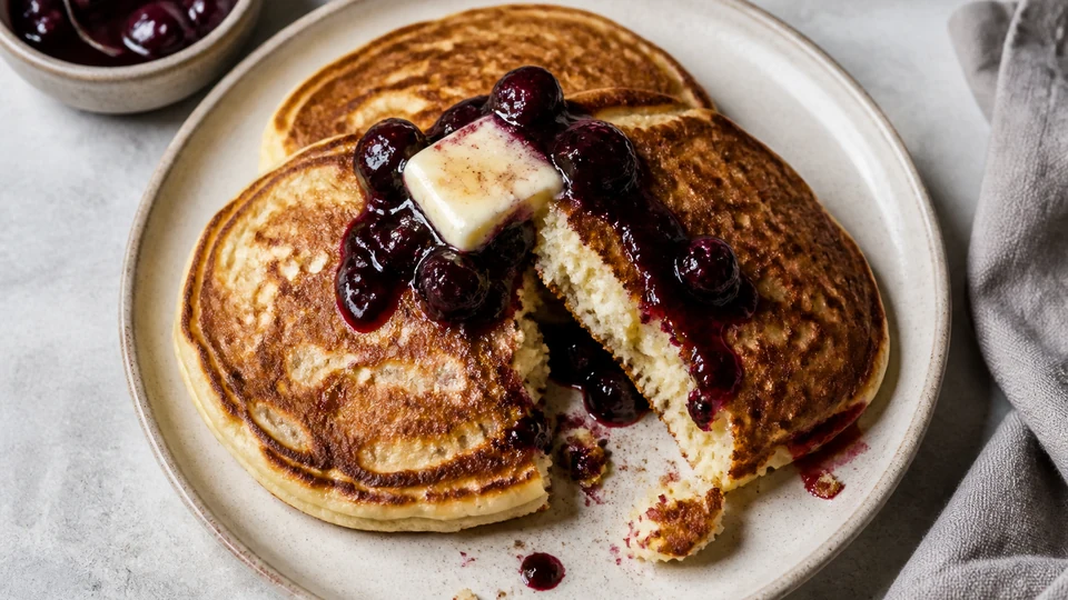 Buttermilk pancakes without baking soda prepared for Pancakes World.