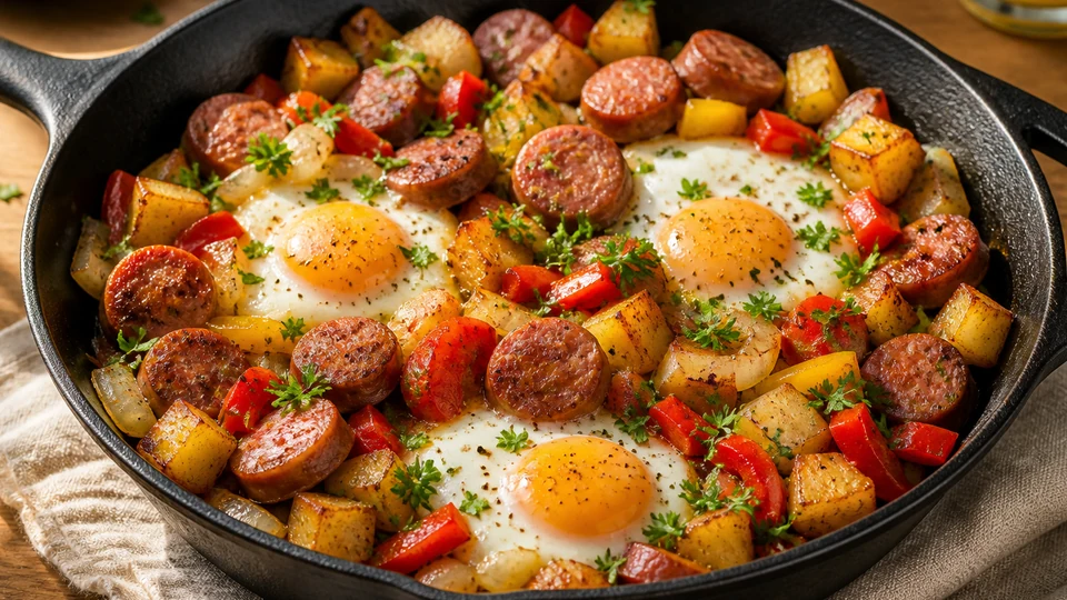 Chicken sausage breakfast prepared for Pancakes World.