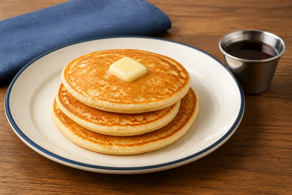 Finished stack of golden pancakes prepared to evaluate Cracker Barrel Buttermilk Pancake Mix