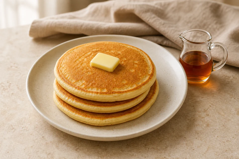 Finished stack of golden pancakes prepared to evaluate Great Value Complete Buttermilk Pancake & Waffle Mix