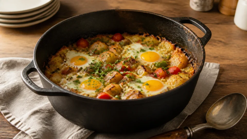 Dutch oven breakfast prepared for Pancakes World.