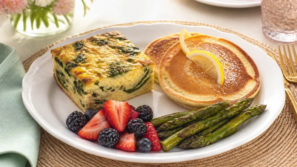 Easter brunch meal prepared for Pancakes World.
