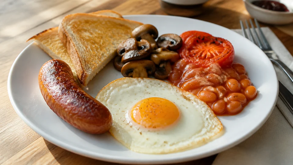 English breakfast recipe prepared for Pancake World.