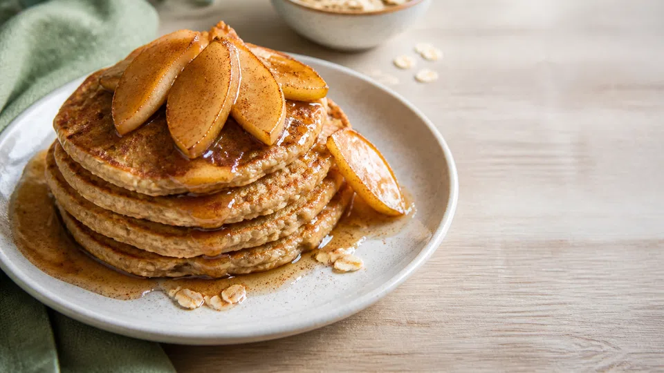 Flourless oat pancakes prepared for Pancake World.
