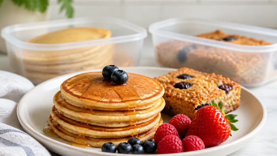 Freezer breakfast prepared for Pancakes World.