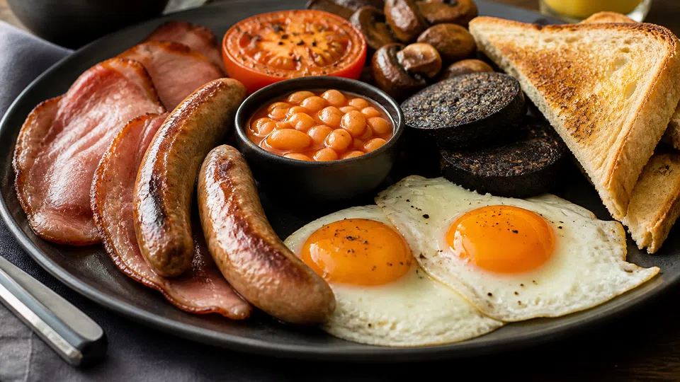 Full english breakfast prepared for Pancake World.