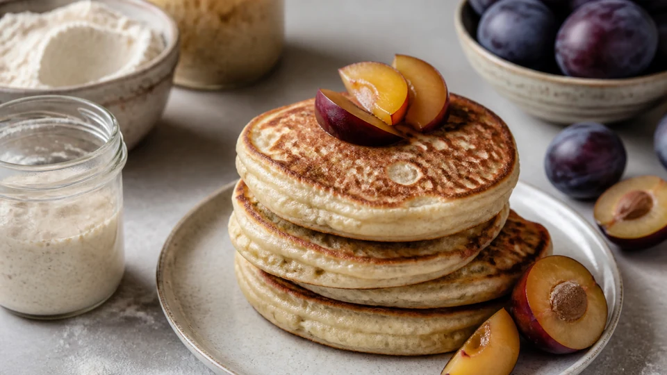 Gluten free vegan sourdough pancakes prepared for Pancake World.