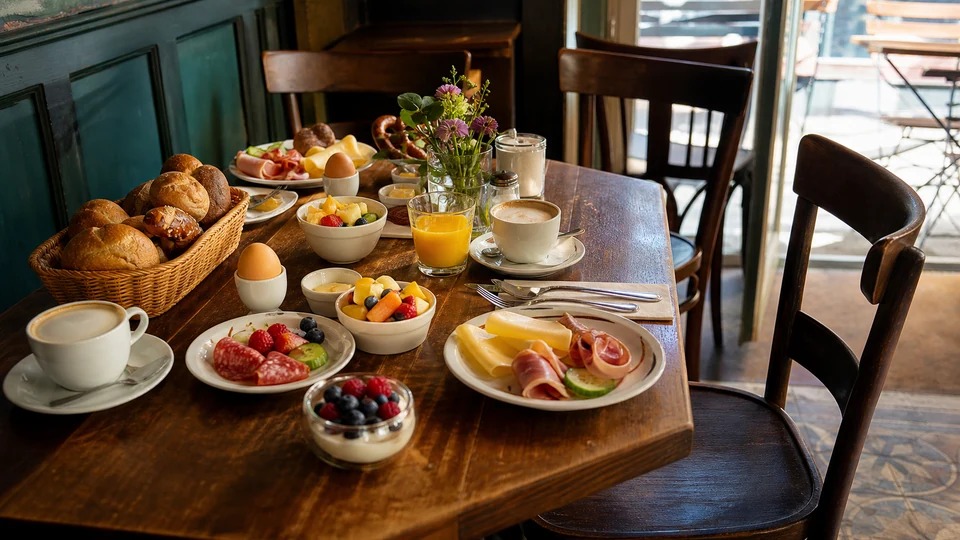 Editorial breakfast scene illustrating Group Breakfast Planning in Munich