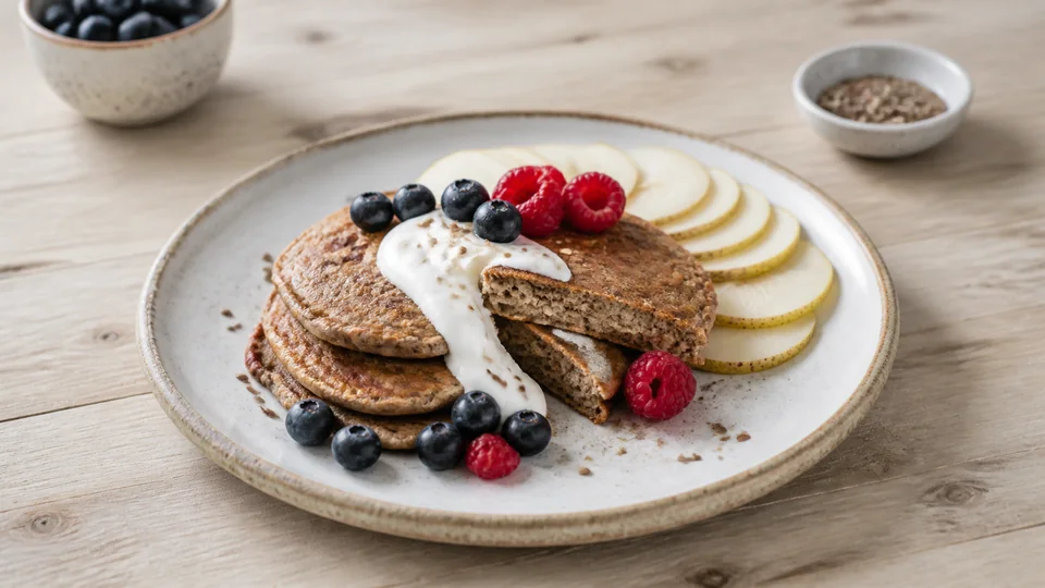 Healthy breakfast pancakes prepared for Pancakes World.