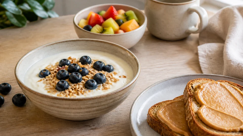 Healthy morning breakfast prepared for Pancakes World.