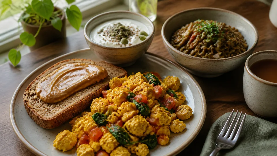 High protein vegan breakfast prepared for Pancakes World.