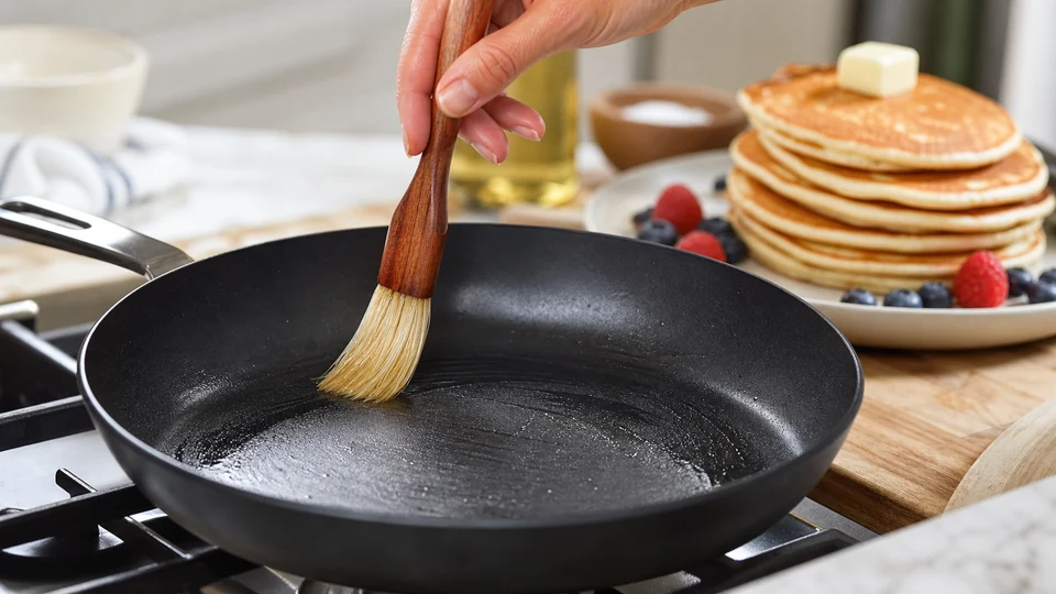 Editorial breakfast scene illustrating How to Apply a Thin, Even Fat Film for Pancakes