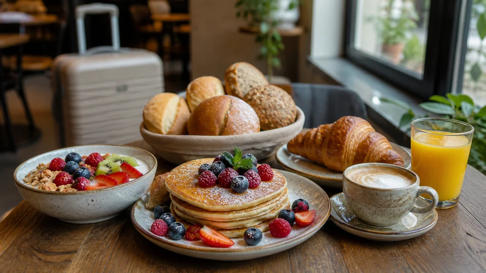 Editorial breakfast scene illustrating Late Breakfast in Munich After a Morning Arrival
