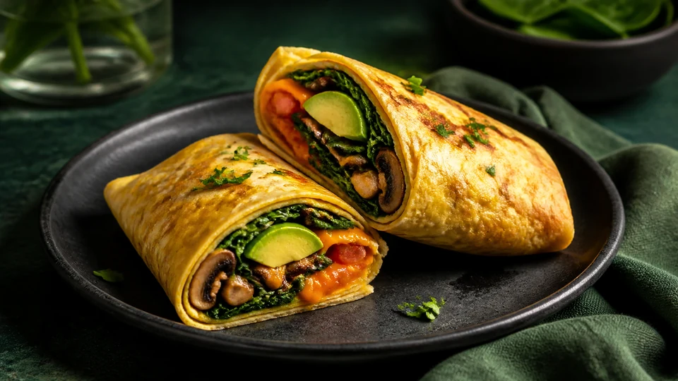 Editorial breakfast scene illustrating Low carb breakfast burrito.